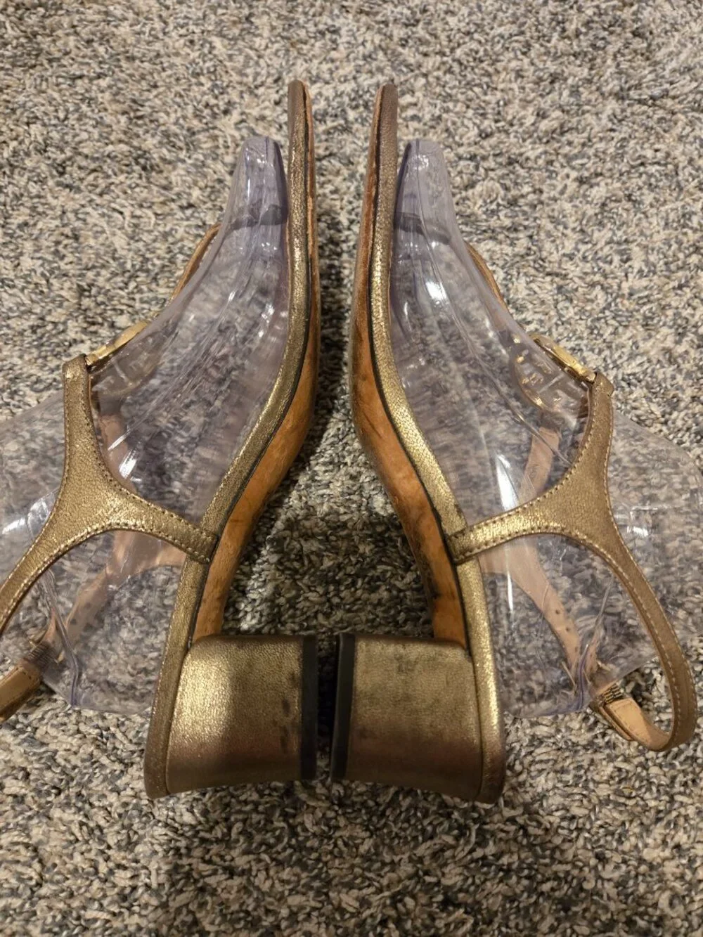 Tory Burch Satin Crystal Embellished Block Heel Sandals Gold 10M